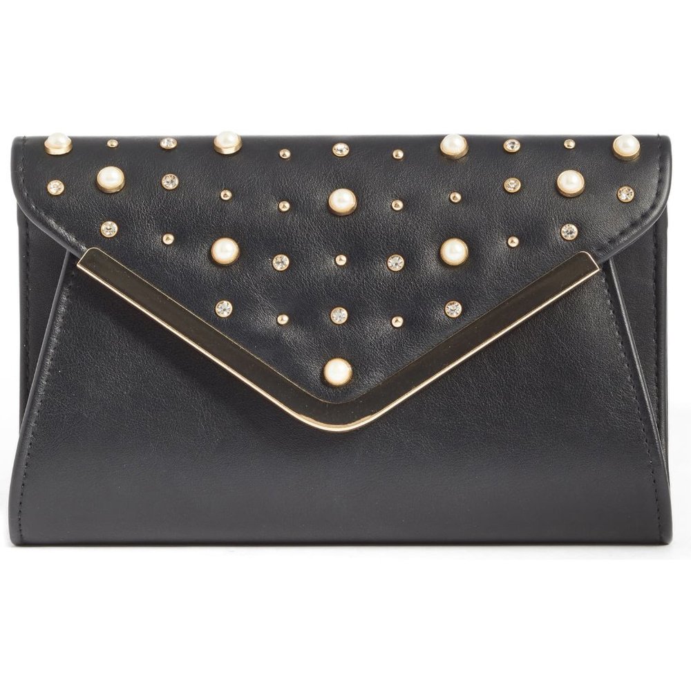 Nordstrom BP Studded Faux Vegan Leather Clutch Crossbody Purse Bag black
